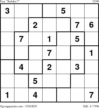 The grouppuzzles.com Easy Sudoku-7 puzzle for Tuesday May 20, 2025