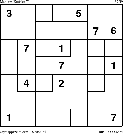 The grouppuzzles.com Medium Sudoku-7 puzzle for Tuesday May 20, 2025