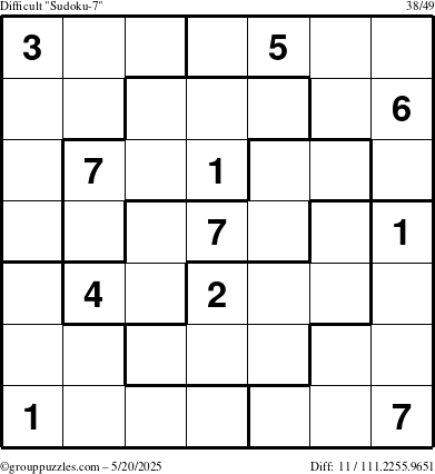 The grouppuzzles.com Difficult Sudoku-7 puzzle for Tuesday May 20, 2025