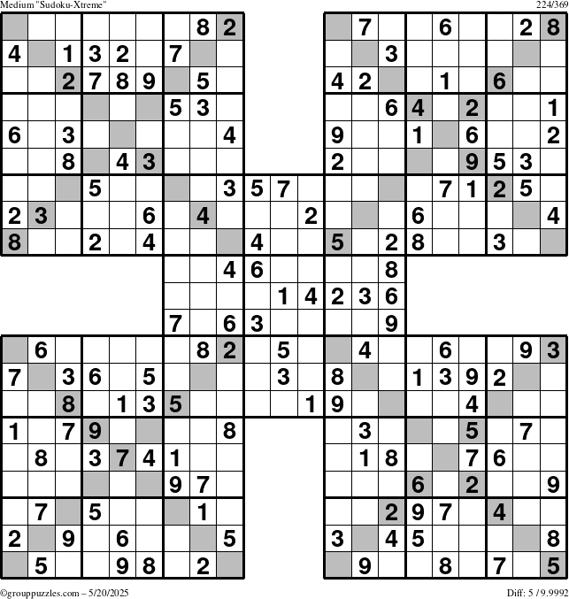 The grouppuzzles.com Medium Sudoku-Xtreme puzzle for Tuesday May 20, 2025