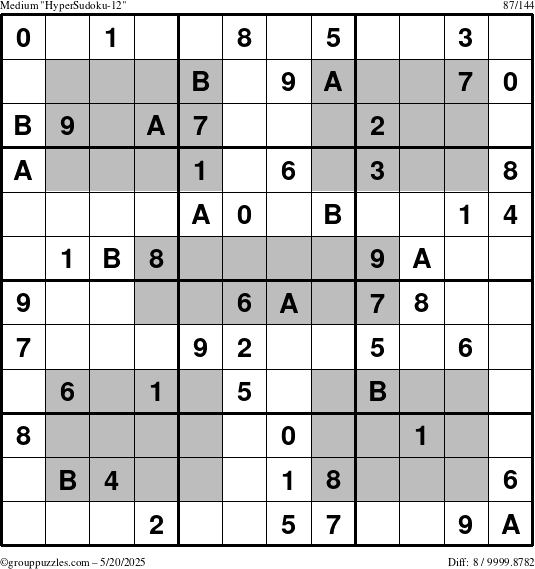 The grouppuzzles.com Medium HyperSudoku-12 puzzle for Tuesday May 20, 2025