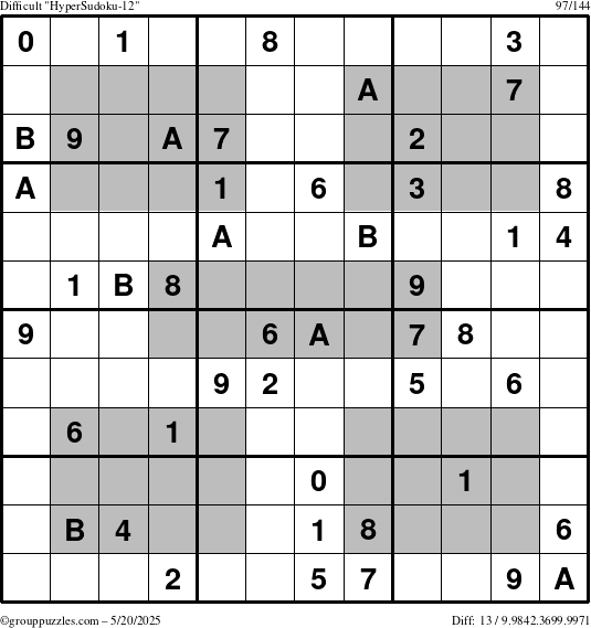 The grouppuzzles.com Difficult HyperSudoku-12 puzzle for Tuesday May 20, 2025