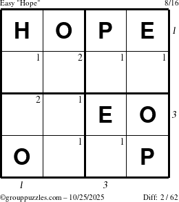 The grouppuzzles.com Easy Hope puzzle for Saturday October 25, 2025 with all 2 steps marked