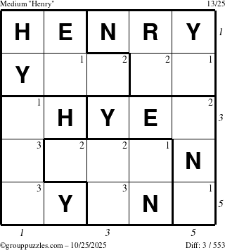 The grouppuzzles.com Medium Henry puzzle for Saturday October 25, 2025 with all 3 steps marked
