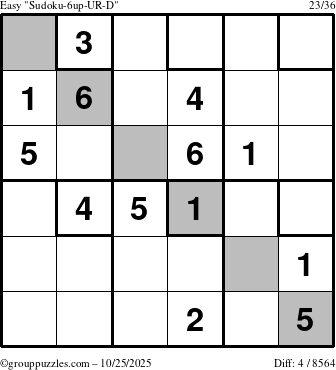 The grouppuzzles.com Easy Sudoku-6up-UR-D puzzle for Saturday October 25, 2025