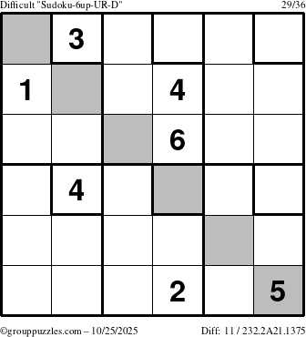 The grouppuzzles.com Difficult Sudoku-6up-UR-D puzzle for Saturday October 25, 2025