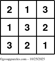 The grouppuzzles.com Answer grid for the TicTac-123 puzzle for Saturday October 25, 2025