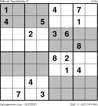 The grouppuzzles.com Difficult SuperSudoku-8 puzzle for Saturday October 25, 2025