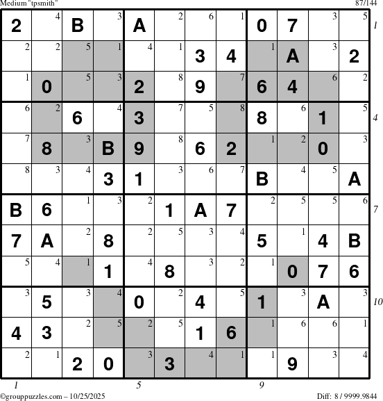 The grouppuzzles.com Medium tpsmith puzzle for Saturday October 25, 2025 with all 8 steps marked