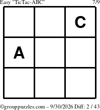 The grouppuzzles.com Easy TicTac-ABC puzzle for Wednesday September 30, 2026