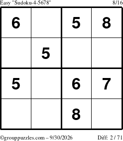The grouppuzzles.com Easy Sudoku-4-5678 puzzle for Wednesday September 30, 2026