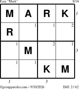 The grouppuzzles.com Easy Mark puzzle for Wednesday September 30, 2026 with all 2 steps marked