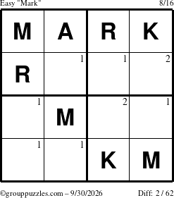 The grouppuzzles.com Easy Mark puzzle for Wednesday September 30, 2026 with the first 2 steps marked