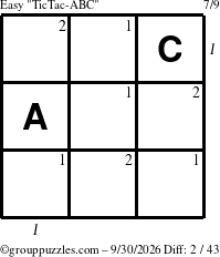 The grouppuzzles.com Easy TicTac-ABC puzzle for Wednesday September 30, 2026 with all 2 steps marked
