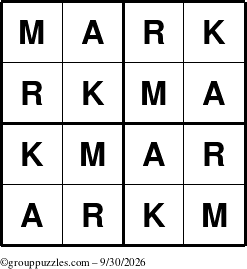 The grouppuzzles.com Answer grid for the Mark puzzle for Wednesday September 30, 2026