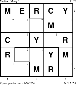 The grouppuzzles.com Medium Mercy puzzle for Wednesday September 30, 2026 with all 2 steps marked