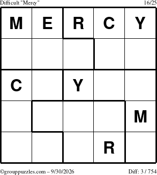 The grouppuzzles.com Difficult Mercy puzzle for Wednesday September 30, 2026