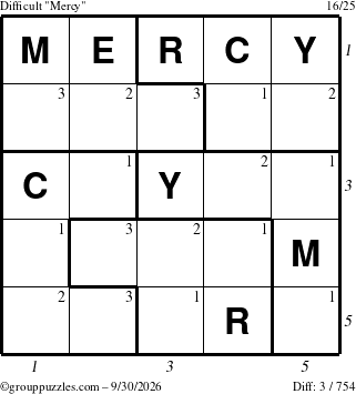 The grouppuzzles.com Difficult Mercy puzzle for Wednesday September 30, 2026 with all 3 steps marked