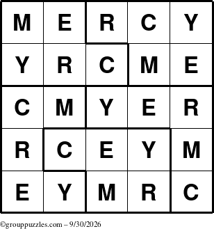 The grouppuzzles.com Answer grid for the Mercy puzzle for Wednesday September 30, 2026