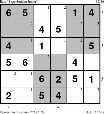 The grouppuzzles.com Easy SuperSudoku-Junior puzzle for Wednesday September 30, 2026 with all 3 steps marked