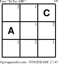 The grouppuzzles.com Easy TicTac-ABC puzzle for Wednesday September 30, 2026 with the first 2 steps marked
