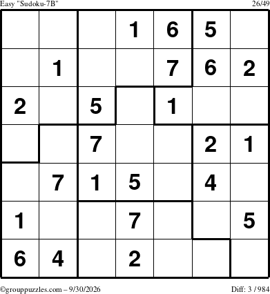 The grouppuzzles.com Easy Sudoku-7B puzzle for Wednesday September 30, 2026