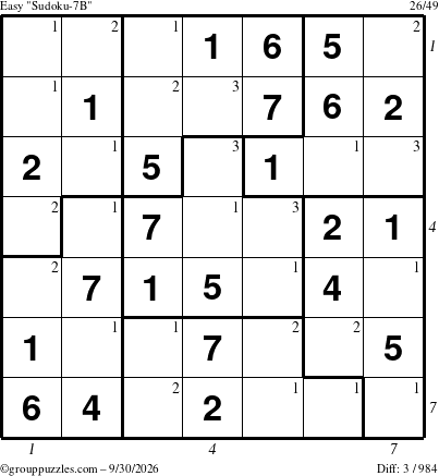 The grouppuzzles.com Easy Sudoku-7B puzzle for Wednesday September 30, 2026 with all 3 steps marked