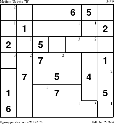 The grouppuzzles.com Medium Sudoku-7B puzzle for Wednesday September 30, 2026 with the first 3 steps marked