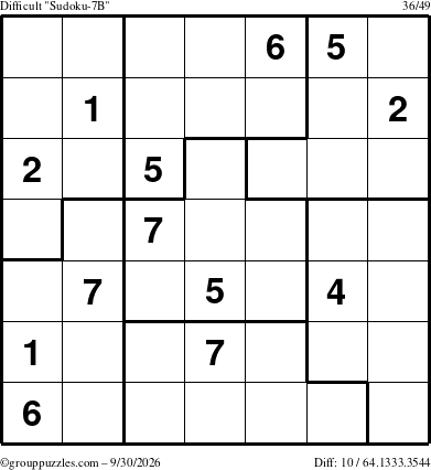 The grouppuzzles.com Difficult Sudoku-7B puzzle for Wednesday September 30, 2026
