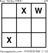The grouppuzzles.com Easy TicTac-VWX puzzle for Wednesday September 30, 2026