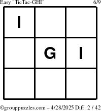 The grouppuzzles.com Easy TicTac-GHI puzzle for Monday April 28, 2025