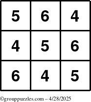 The grouppuzzles.com Answer grid for the TicTac-456 puzzle for Monday April 28, 2025