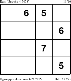 The grouppuzzles.com Easy Sudoku-4-5678 puzzle for Monday April 28, 2025