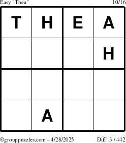 The grouppuzzles.com Easy Thea puzzle for Monday April 28, 2025