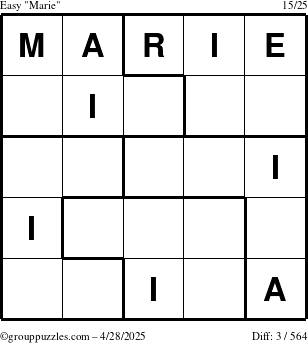 The grouppuzzles.com Easy Marie puzzle for Monday April 28, 2025