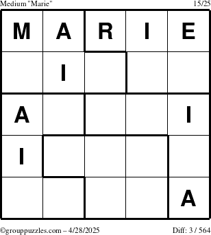 The grouppuzzles.com Medium Marie puzzle for Monday April 28, 2025