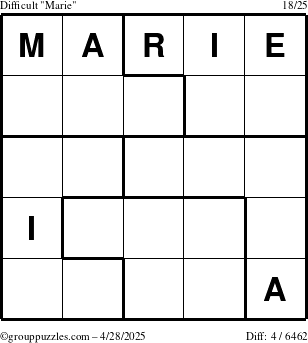 The grouppuzzles.com Difficult Marie puzzle for Monday April 28, 2025