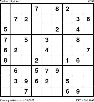The grouppuzzles.com Medium Sudoku puzzle for Monday April 28, 2025