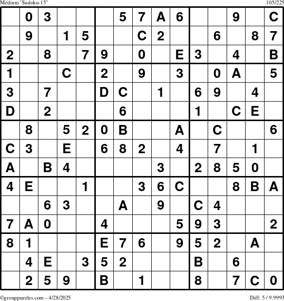 The grouppuzzles.com Medium Sudoku-15 puzzle for Monday April 28, 2025