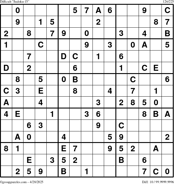 The grouppuzzles.com Difficult Sudoku-15 puzzle for Monday April 28, 2025