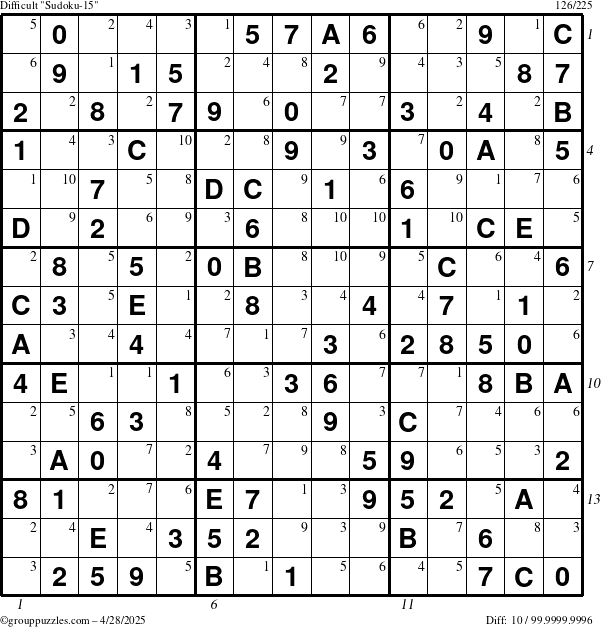 The grouppuzzles.com Difficult Sudoku-15 puzzle for Monday April 28, 2025 with all 10 steps marked