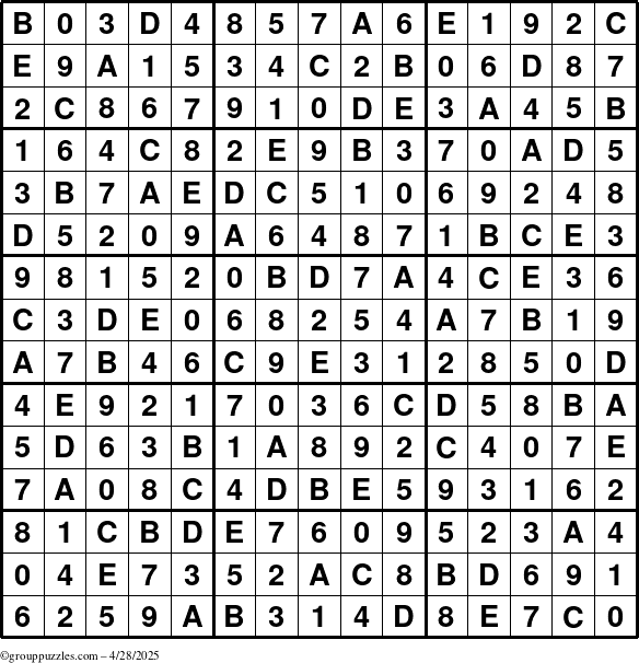 The grouppuzzles.com Answer grid for the Sudoku-15 puzzle for Monday April 28, 2025