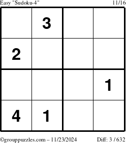 The grouppuzzles.com Easy Sudoku-4 puzzle for Saturday November 23, 2024