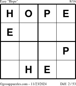 The grouppuzzles.com Easy Hope puzzle for Saturday November 23, 2024