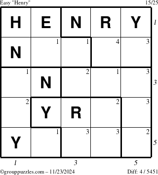 The grouppuzzles.com Easy Henry puzzle for Saturday November 23, 2024 with all 4 steps marked