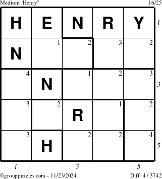 The grouppuzzles.com Medium Henry puzzle for Saturday November 23, 2024 with all 4 steps marked