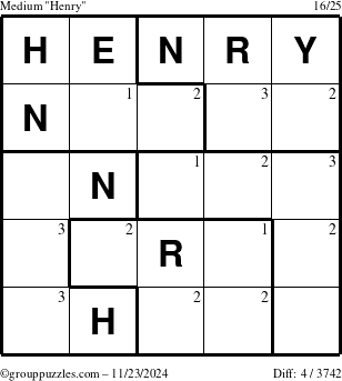 The grouppuzzles.com Medium Henry puzzle for Saturday November 23, 2024 with the first 3 steps marked