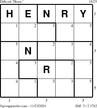 The grouppuzzles.com Difficult Henry puzzle for Saturday November 23, 2024 with all 5 steps marked