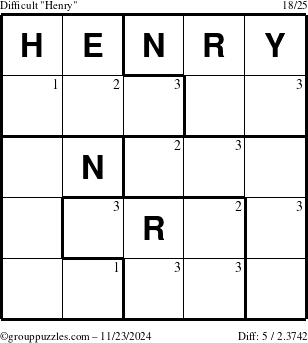 The grouppuzzles.com Difficult Henry puzzle for Saturday November 23, 2024 with the first 3 steps marked