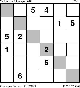 The grouppuzzles.com Medium Sudoku-6up-UR-D puzzle for Saturday November 23, 2024